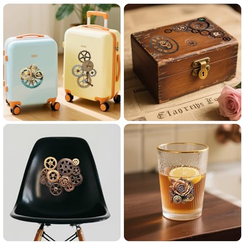 Peacoblue Steampunk Gears Rub On Transfers for Furniture Craft 6"x12" - style: Steampunk Gears