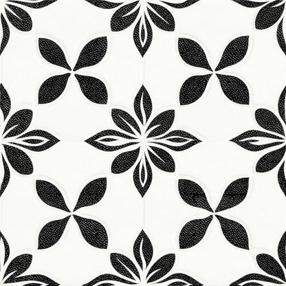 HOMETITUTE Modern Black White Petal Peel Stick Floor 12x12 Vinyl - color: Black#7