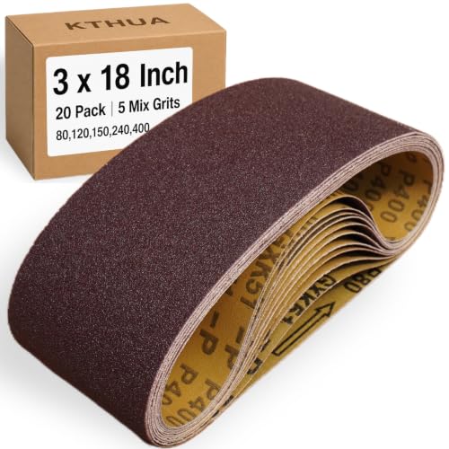 3x18 Sanding Belts, 20 Pack, 4 Each of 80/120/150/240/400 Grits - size: 3 x 18 in, 20-Pack