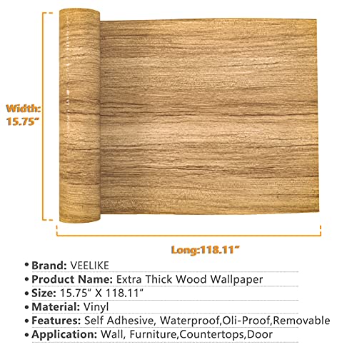VEELIKE 15.7''x118'' Natural Brown Wood Contact Paper Peel and Stick Countertops Waterproof Wood Wallpaper for Cabinets Table Furniture Self Adhesive Removable Woodgrain Contact Paper for Countertops - size: 15.7" x 118"