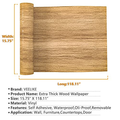 VEELIKE 15.7''x118'' Natural Brown Wood Contact Paper Peel and Stick Countertops Waterproof Wood Wallpaper for Cabinets Table Furniture Self Adhesive Removable Woodgrain Contact Paper for Countertops - size: 15.7" x 118"