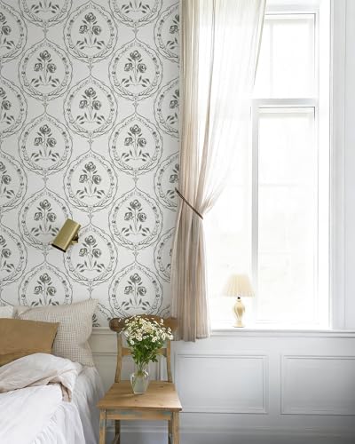 Boho Floral Peel and Stick Wallpaper Gray Green Self Adhesive Wallpaper - color: Gray Green