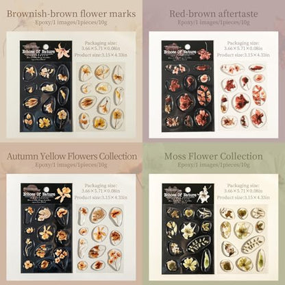 66 Pcs 3D Epoxy Dried Flower Stickers for Scrapbooking - color: The Echoes of Nature
