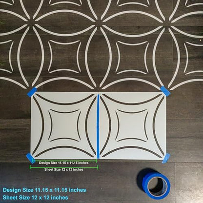 2 Pcs 12" x 12" Tile Stencil Painting Stencil for Walls and Floors - Reusable - Stencils for Painting - Stencil for Home Decor (Scandi Circle) - style: Scandi Circle