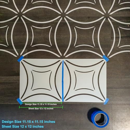 2 Pcs 12" x 12" Tile Stencil Painting Stencil for Walls and Floors - Reusable - Stencils for Painting - Stencil for Home Decor (Scandi Circle) - style: Scandi Circle