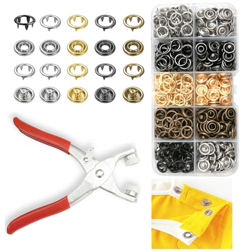 GTAAOY 9.5 mm Metal Snap Buttons with Snap Pliers, 100 Sets / 400 pcs - color: 5 Colors Hollow Prong Snaps
