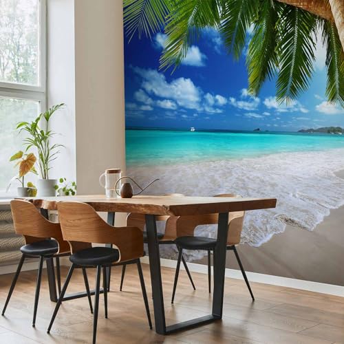 artgeist - Peel and Stick Wall Mural, Living Room Tropical Island 77x55 in - color: #02, size: 55"x77"