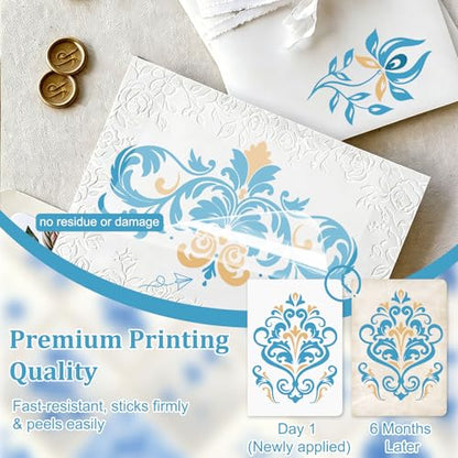 WANDIC 3 Sheets Rub On Transfer Stickers, Blue Pattern Waterproof Decals Furniture Craft Embellishments for DIY Scrapbooking Photo Albums,15 * 30cm - color: Blue Yellow Pattern