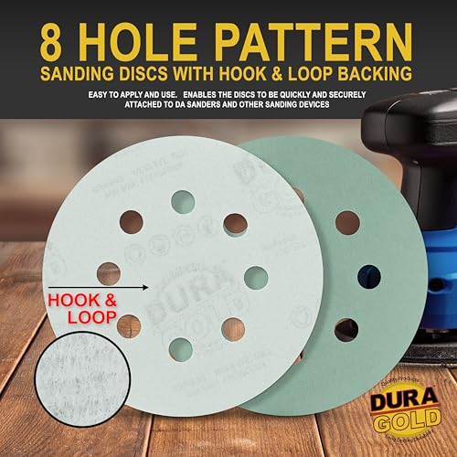 Dura-Gold 5" Green Film Sandpaper Discs, 1500 Grit, 8 Hole Pattern 50 Discs - size: 1500-Grit - Green Film