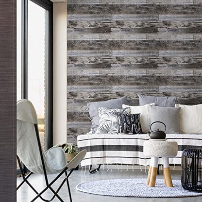 Yun-aeon Natural Wood-Gray Contact Paper Peel and Stick Wallpaper - color: Natural Wood-Gray, size: 17.3" x 120"