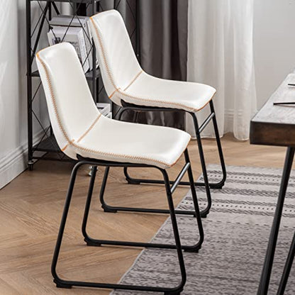 7-Piece Industrial Dining Set with 6 Faux Leather Chairs, Brown - color: Brown-a