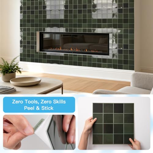 Art3d Grid Design Peel and Stick Backsplash, 10-Pack, 12 x 12 in, Green - color: Green