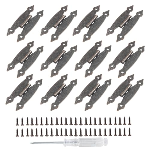 12 Pcs H-Shape Cabinet Hinges, Copper Hammercraft Flat Flush Mount - color: Antique Copper, size: 12 Pack