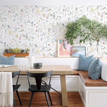 Dimoon 78.7"x16.1" Floral Peel and Stick Wallpaper White Contact Paper Thicken Wallpaper Delicate Flower Waterproof Green Leaf White Self Adhesive Removable Wall Paper Shelf Liner Decal Vinyl Roll - color: White-Smooth, size: 16.1" x 78.7"