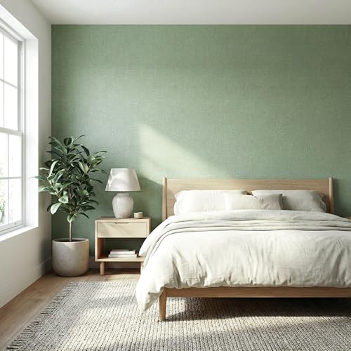 WADILE Grasscloth Peel and Stick Wallpaper 15.7in x 787.4in, Textured Contact Paper for Cabinets, Faux Linen Wall Paper Pull and Stick, Fabric Vinyl Wallpaper Self Adhesive Light Green - color: Light Green, size: 15.7" x 787.4"