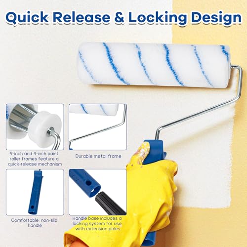 Paint Roller Kit with Extension Pole 28 Piece Set, 4" 9" Paint Roller with Tray, Paint Brushes Set for Professional Painting, House Wall Ceiling Painting Supplies for All Latex and Oil Paints Stains