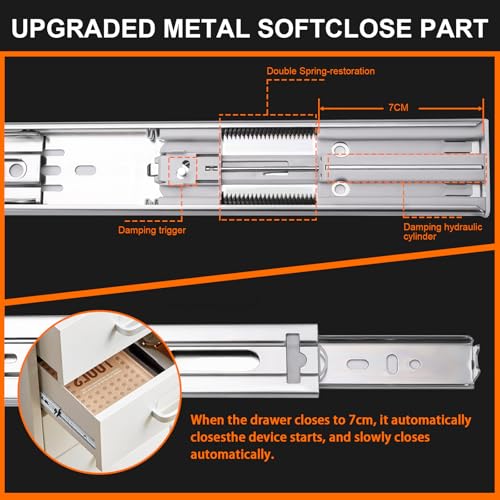 10 inch Drawer Slides 6 Pairs (12pcs) Soft Self Close 3 fold Full Extension Ball Bearing Cabinet Drawer Glides Side Mount for Dresser, Cabinet, Kitchen 100 LB Capacity 10" Silver - size: ‎10inch-250mm