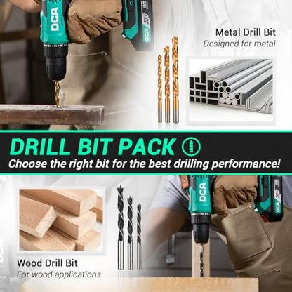 DCA Cordless Drill Set, 354 in-lbs Torque, 3/8" Keyless Chuck, Electric Power Drill with 2.0Ah Battery and Charger,18+1 Position,25-Piece 20V Drill Driver Kit, ADJZ2035 - size: 1*Battery
