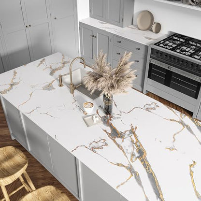 VEELIKE 15.7''x118'' Luxurious White Gold Marble Contact Paper for Countertops Waterproof Peel and Stick Matte Marble Wallpaper Granite Paper for Kitchen Countertop Vinyl for Bathroom Walls Table - size: 15.7" x 118"