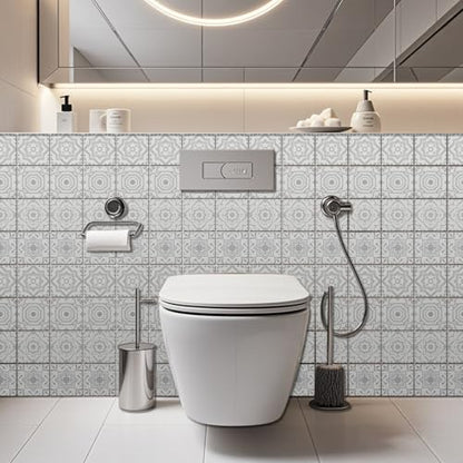 36 Pcs 4 Styles Gray and White Patten Tile Sticker Geometric Patten Wall Tile Stickers Waterproof Self Adhesive Stick on Decals for Kitchen Bathroom Wall Art 4×4 Inch - color: Gray and White Patten