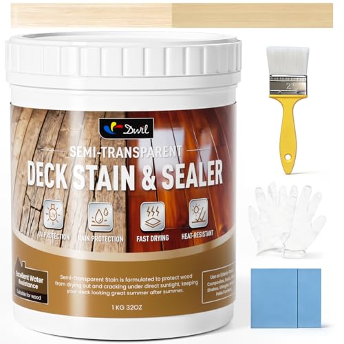 DWIL Wood Stain and Sealer in One, Outdoor Wood Stain for Deck, Fence, Furniture, Wood Paint, Semi-Transparent Water Based Fast Drying Low Odor (32oz Antique Brown) - color: Antique Brown