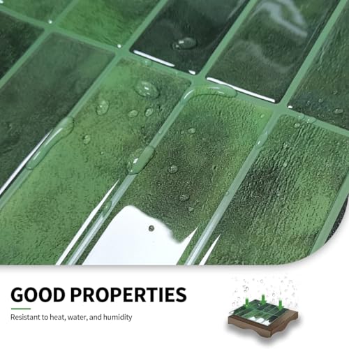 Peel and Stick Backsplash 3D Wall Tiles,Self-Adhesive,Oil Proof,Waterproof, Removable Wall Panels for Kitchen & Bathroom,Modern Design, Easy Install (10.7ft，12x9 inch,14 Pack) (Green) - color: Green