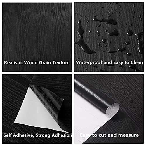 Black Wallpaper Wood Peel and Stick Wallpaper Black Wood Contact Paper - color: Black Wood, size: 17.7" x 197"