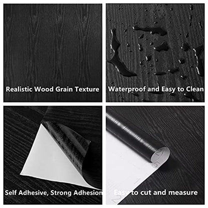 Black Wallpaper Wood Peel and Stick Wallpaper Black Wood Contact Paper - color: Black Wood, size: 17.7" x 197"