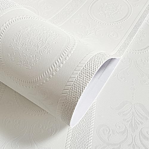 JiffDiff White 3D Embossed Textured Peel Stick Wallpaper 17.3"x1200" - color: White, size: 17.3" x 1200"