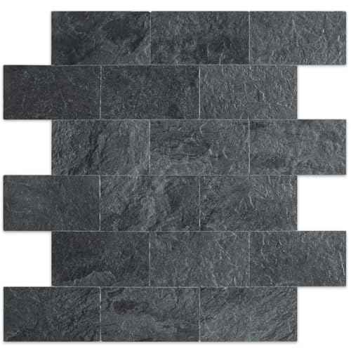 DICOFUN 10-Sheet Black Slate Thick PVC Peel and Stick Backsplash Wall Tiles, 12"x12" Self Adhesive Subway Tile for Kitchen and Bathroom Backsplash - color: Black Slate, size: 10 Sheets, 12"x12"x0.12"