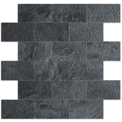 DICOFUN 1 Sheet Black Slate Thick PVC Peel and Stick Backsplash Wall Tiles, 12"x12" Self Adhesive Subway Tile for Kitchen and Bathroom Backsplash - color: Black Slate, size: 1 Sheet, 12"x12"x0.12"