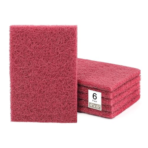 4"x6" Maroon Scuff Pads 6 Pack - 320 Grit Abrasive for Paint Prep, Auto Body & Woodworking, Non-Woven Aluminum Oxide, Reusable Wet or Dry, Resists Clogging & Tearing - color: Maroon, size: 6 pcs (4" x 6")