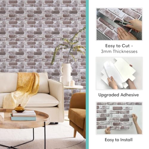 Commomy Faux Brick Wall Panels Peel and Stick Thin PVC 10 Pcs 11.8" x 11.8" - color: Brick-tk