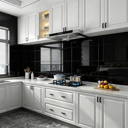 12 pcs Peel and Stick Backsplash Tiles, Black Wall Panels, 23.6" x 11.8” - color: Pure Black, size: 23.6" x 11.8" x 2.2mm