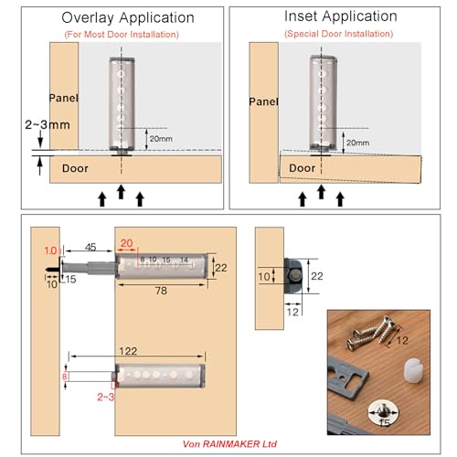 Push to Open Door Catches for Kitchen Cabinet Cupboard Wardrobe Automatic Spring Flap Touch Latch for Screw Fixing Pack of 10