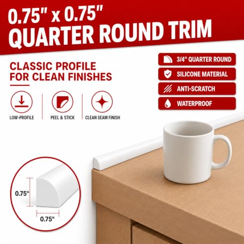 Flexible Quarter Round Molding Trim, 3/4 in x 10 ft, White - color: White, size: 3/4 in x 10 ft