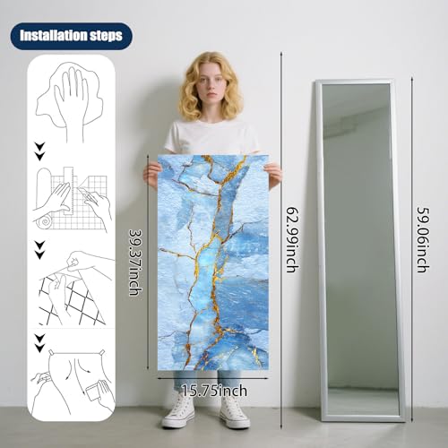 Nuxovilar Light Blue Crystal Marble Wallpaper Peel Stick 15.75x39.37 - color: YFW07271, size: 15.7" x 39.4"