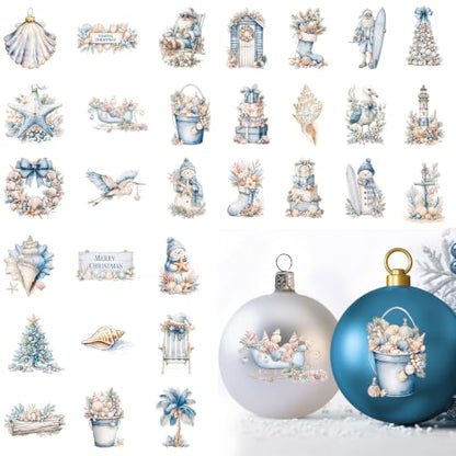 30 PCS Coastal Christmas Rub On Transfers for Furniture, Beach DIY Crafts - style: Coastal Christmas
