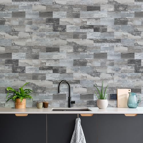 Vamos Tile 100-Pack Peel and Stick Backsplash Tile,3" x 6" PVC Subway Tile - color: Distressed Wood