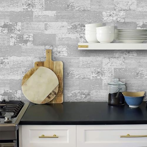 DEWOO Peel and Stick Wall Tile Kitchen Backsplash Self Adhesive 10 Sheet - color: Retro wood