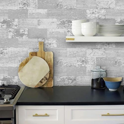 DEWOO Peel and Stick Wall Tile Kitchen Backsplash Self Adhesive 10 Sheet - color: Retro wood