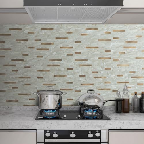 AULIGET 2 Sheets Faux Stone Peel and Stick Backsplash, Light Brown Marble Look PVC Wall Tiles Stick on Backsplash for Kitchen - color: Light Brown, size: 2 Sheets, 6"x12"x0.12"
