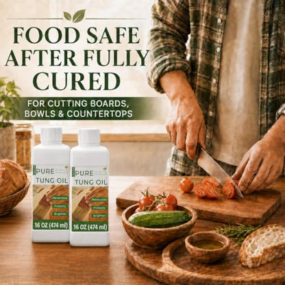 16oz*2 100% Pure Tung Oil, Food Safe Waterproof Wood Finish - size: 16 Fl Oz*2