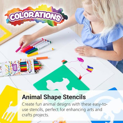 Colorations - EANST Animal Shape Stencils Set of 12 8" Plastic Stencils for Kids Arts and Crafts Material - style: Animals 12PK