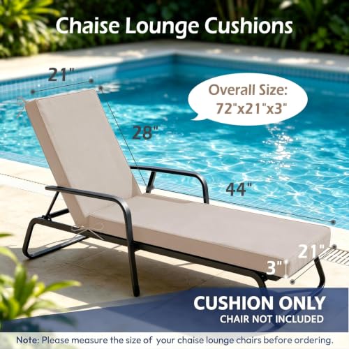 Chaise Lounge Cushions Outdoor, 72"x21"x3", Beige - color: Beige