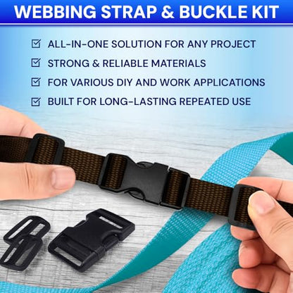 TECEUM 1" Nylon Strap Kit with Buckles, Brown 6 yards Repair Set - color: Brown, size: 1" - 6 yards, style: 6 Buckle - 12 Slides - 6 D-rind