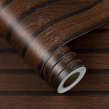 FunStick 36"x200" Dark Brown Slats Wood Peel and Stick Wallpaper Faux 3D Walnut Wood Slats Wall Paper Decor for Bedroom Bathroom Living Room Walls Shelves Removable Wood Grain Contact Paper Waterproof - size: 200" x 36"