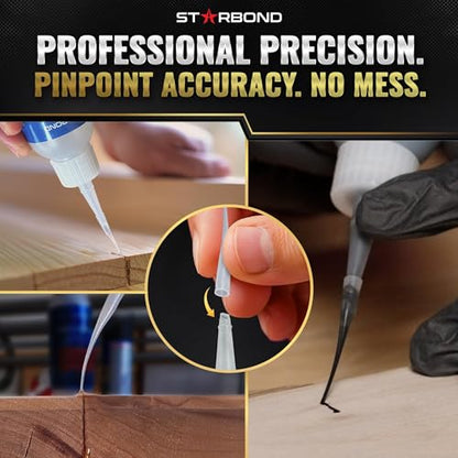 Starbond Super Fast Thin CA Glue – Super Glue Pro Kit with Precision Microtips Anti-Clog Cap & Extra Nozzles – Premium Cyanoacrylate Adhesive for Cracks, Joints, Woodturning, Hobby & Repairs, 2 oz - size: 2 ounce