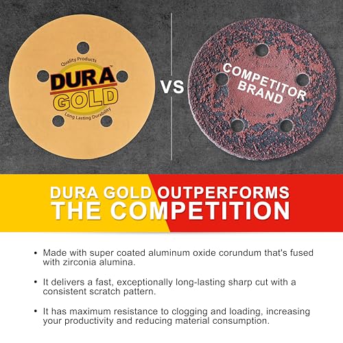 Dura-Gold 5" Gold Sanding Discs, 220 Grit, Box of 50, 5 Hole Pattern, H & L - size: 220 Grit
