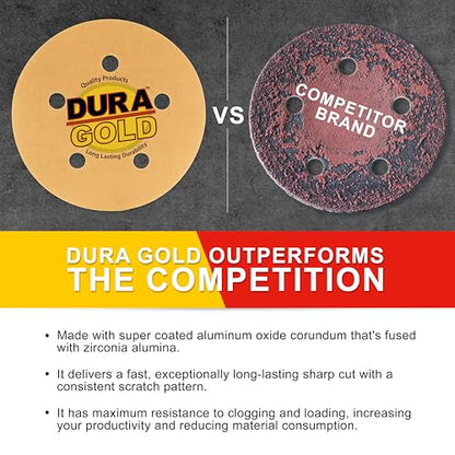 Dura-Gold 5" Gold Sanding Discs, 220 Grit, Box of 50, 5 Hole Pattern, H & L - size: 220 Grit
